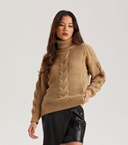 Urban Bliss Camel Cable Knit Roll Neck Jumper